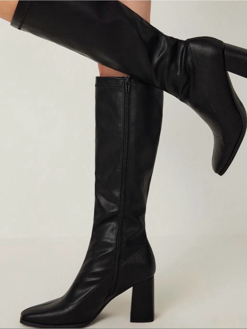 Cider Black Knee-High Block Heel Boots